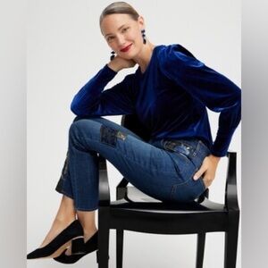 Chico’s Girlfriend Patchwork Ankle Jeans in SEQUOIA INDIGO 16R‌‌
